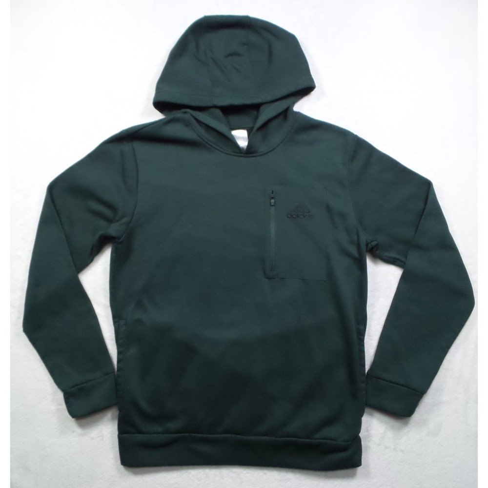 Adidas Sweatshirt Mens Size Medium Green Pullover Fleece Zipped Pocket Hooded